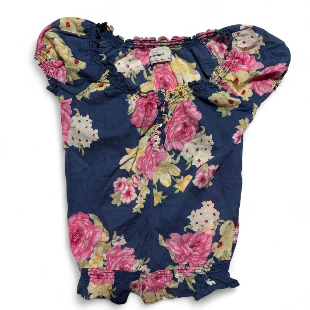 Abercrombie Kids Girls Vintage 2000s Floral Smocked Peasant Blouse Size S